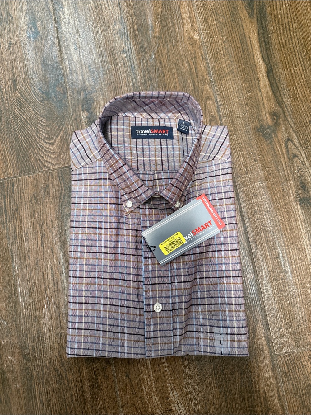Roundtree & Yorke Brown Plaid Button-Down Shirt